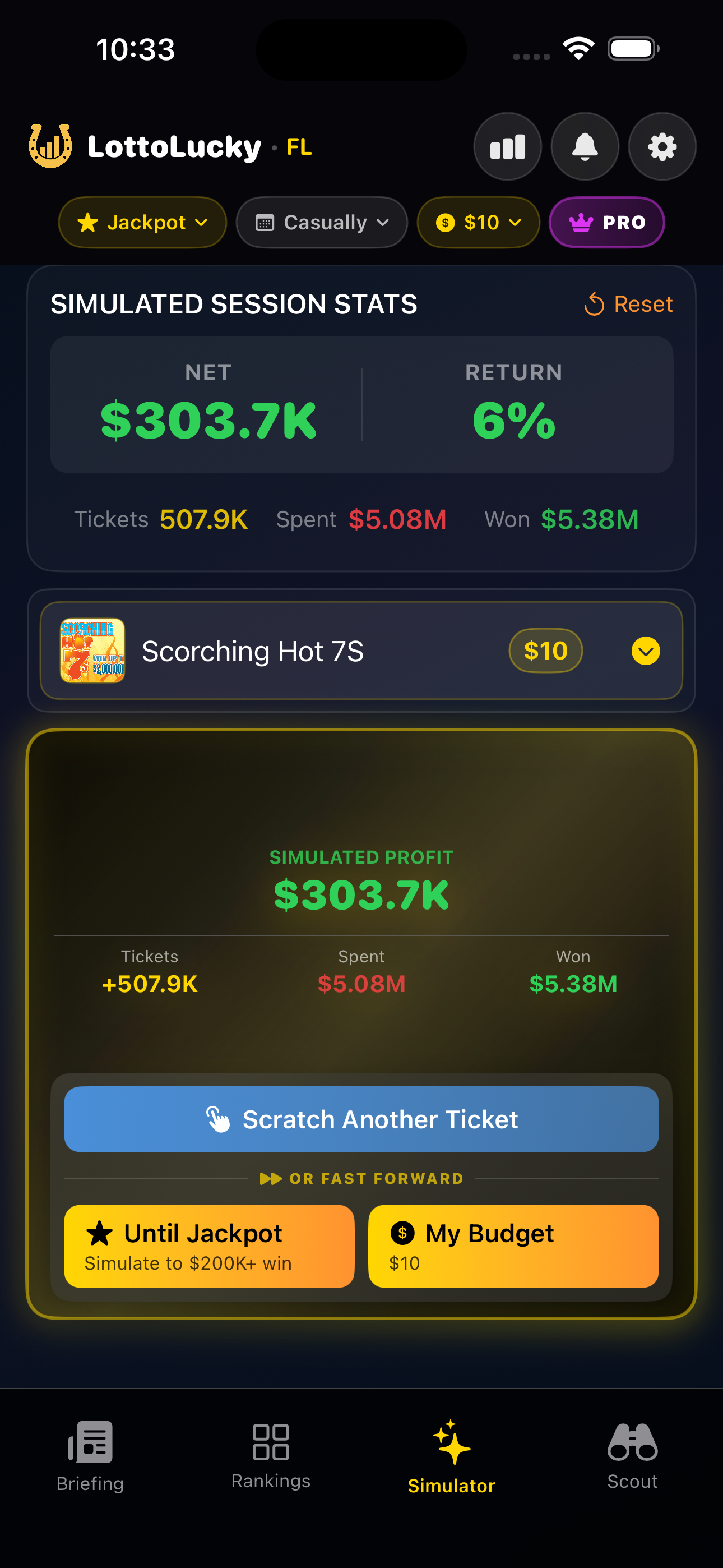 Until Jackpot mode — see how many tickets it takes to hit the top prize